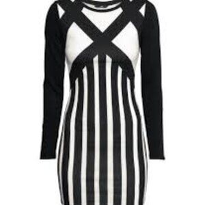 H&M Midi Dress S Black and White Stripe Pattern Long Sleeves